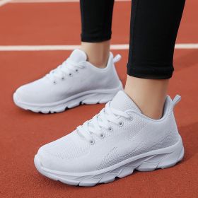 All Black Sneaker Women's Lightweight Mesh Breathable Casual Soft Bottom Running Shoes (Option: White-36)