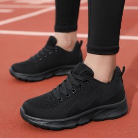 All Black Sneaker Women's Lightweight Mesh Breathable Casual Soft Bottom Running Shoes (Option: Black-36)