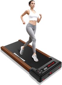 Wood Under Desk Treadmill, Walking Pad Treadmills for Home, Portable Treadmill with LED Display and Remote Control, Installation-Free Jogging Machine (Color: Brown Wood)