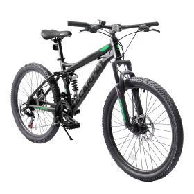 A2660 Ecarpat Mountain Bike 26 Inch Wheels, 21-Speed Full Suspension Mens Womens Trail Commuter City Mountain Bike, Carbon Steel Frame Disc Brakes Thu (Color: as Pic)