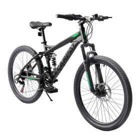 A2460 Ecarpat Mountain Bike 24 Inch Wheels, 21-Speed Full Suspension Mens Womens Trail Commuter City Mountain Bike, Carbon Steel Frame Disc Brakes Gri (Color: as Pic)