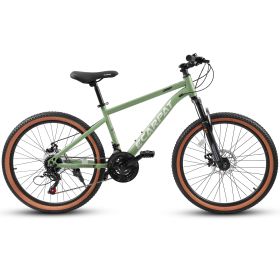 A24301 Ecarpat Mountain Bike 24 Inch Wheels, 21-Speed Mens Womens Trail Commuter City Mountain Bike, Carbon steel Frame Disc Brakes Thumb Shifter Fron (Color: as Pic)