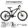 A2660 Ecarpat Mountain Bike 26 Inch Wheels, 21-Speed Full Suspension Mens Womens Trail Commuter City Mountain Bike, Carbon Steel Frame Disc Brakes Thu