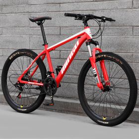 Mountain Bike Bicycle 24 26 Inch Disc Brake Shock Absorption Bicycle Men's And Women's Variable Speed Bicycle (Option: Red Spoke wheel-21speed)