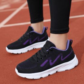 All Black Sneaker Women's Lightweight Mesh Breathable Casual Soft Bottom Running Shoes (Option: Black Purple-38)