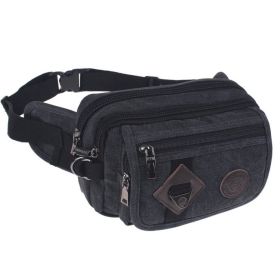 Outdoor Sports Running Canvas Crossbody Waist Bag (Color: Black)