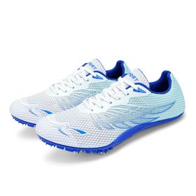 Male And Female Students Professional Competition Sports Track And Field Spiked Shoes (Option: White Sapphire Blue-43)