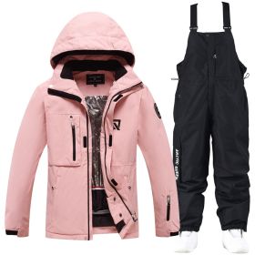 Men's And Women's Winter Outdoors Veneer Double Board Ski Suit (Option: Pink Top And Black Pants-S)